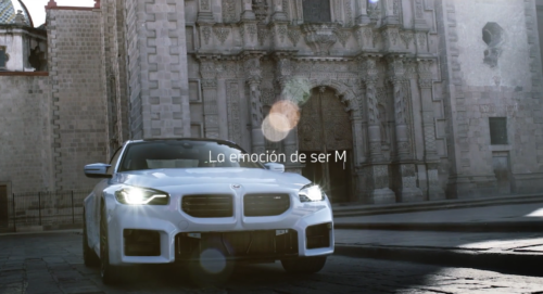 BMW M2 driving sequence filmed on open road